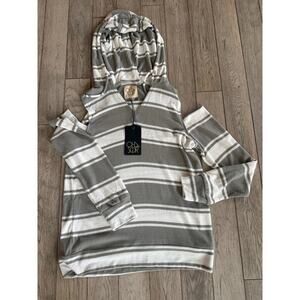 Chaser Cold Shoulder Hoodie Grey and White Stripe Buttery Soft Size M New w/tags